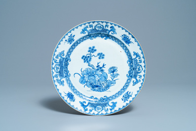 A Chinese octagonal famille rose dish and another in blue and white, Qianlong