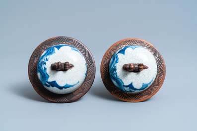 Five Chinese blue and white and famille rose vases, 19th C.