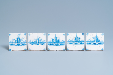 Veertig blauw-witte Delftse tegels met landschappen, 18e eeuw