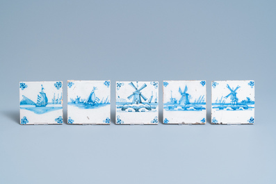 Veertig blauw-witte Delftse tegels met landschappen, 18e eeuw