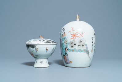 A Chinese qianjiang cai covered bowl and a jar, 19/20th C.