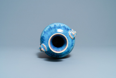 A Chinese gilt bronze-mounted flamb&eacute;-glazed vase, 18/19th C.