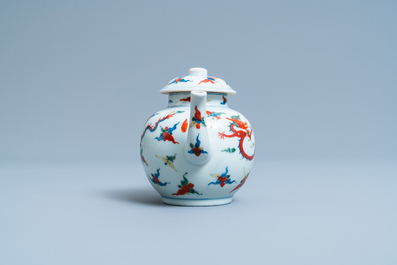A Chinese wucai 'dragon' teapot and cover, Republic