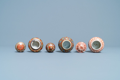 Six Chinese Thai market Bencharong jars and a bowl, 19th C.