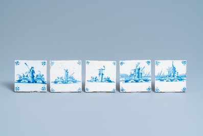 Veertig blauw-witte Delftse tegels met landschappen, 18e eeuw