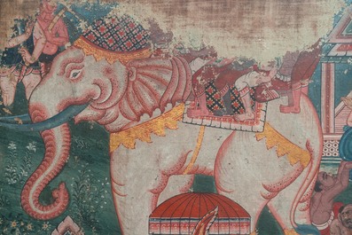 Thai school, ink and color on canvas: 'Two votive scenes', 19th C.