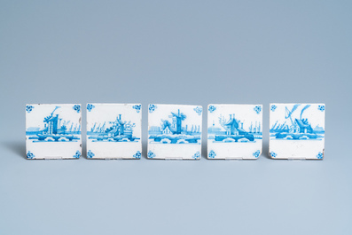 Veertig blauw-witte Delftse tegels met landschappen, 18e eeuw