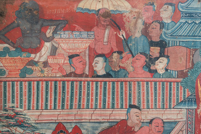Thai school, ink and color on canvas: 'Two votive scenes', 19th C.
