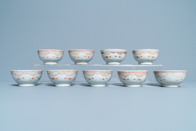 Seventeen Chinese famille rose cups and nineteen saucers, Qianlong
