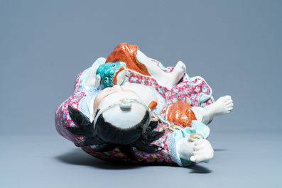 A Chinese famille rose figure of Liu Hai with the toad, seal mark, Republic
