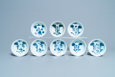 Seventeen Chinese blue and white 'cabbage' bowls, Transitional period