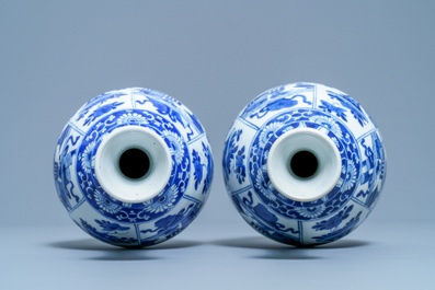 A pair of Chinese blue and white bottle vases, Kangxi