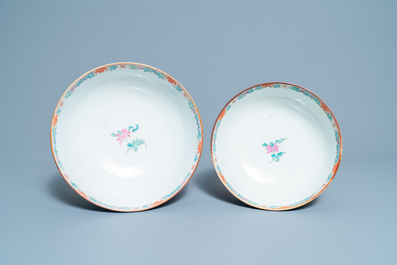 Three Chinese powder blue and gilt bowls, 19th C.