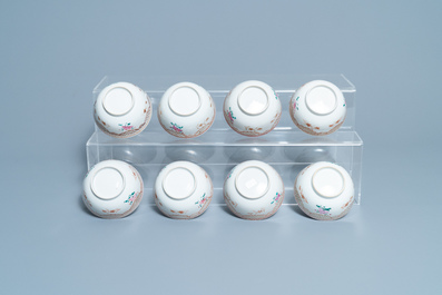 Seventeen Chinese famille rose cups and nineteen saucers, Qianlong