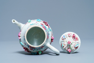 A Chinese famille rose relief-decorated teapot and cover, Yongzheng