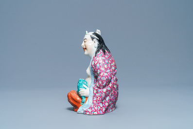 A Chinese famille rose figure of Liu Hai with the toad, seal mark, Republic