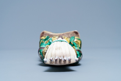 A Chinese verte biscuit figure of Wenchang Wang, Kangxi