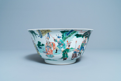 A large Chinese famille verte bowl with figurative design, Kangxi