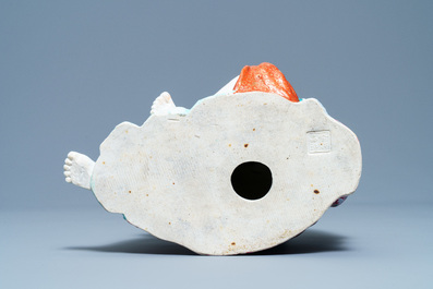 A Chinese famille rose figure of Liu Hai with the toad, seal mark, Republic