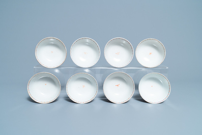 Seventeen Chinese famille rose cups and nineteen saucers, Qianlong