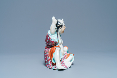 A Chinese famille rose figure of Liu Hai with the toad, seal mark, Republic