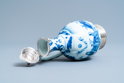 A Chinese blue and white ewer with Dutch silver mounts, Transitional period