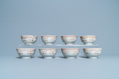 Seventeen Chinese famille rose cups and nineteen saucers, Qianlong