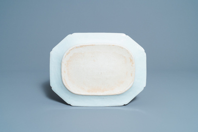 Four Chinese blue and white octagonal 'deer' dishes, Qianlong