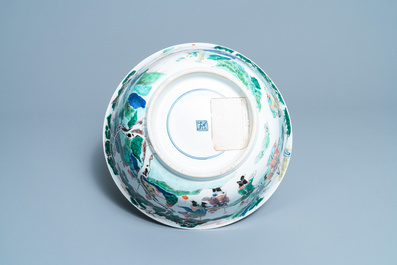 A large Chinese famille verte bowl with figurative design, Kangxi