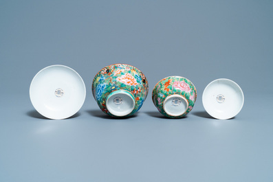 Two Chinese Thai market Bencharong bowls and covers, 19th C.