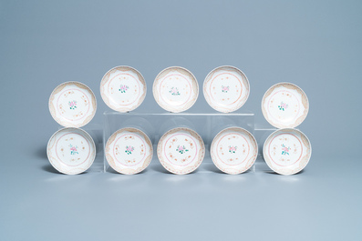 Seventeen Chinese famille rose cups and nineteen saucers, Qianlong