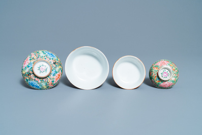 Two Chinese Thai market Bencharong bowls and covers, 19th C.