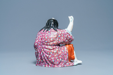 A Chinese famille rose figure of Liu Hai with the toad, seal mark, Republic