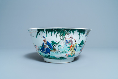 A large Chinese famille verte bowl with figurative design, Kangxi