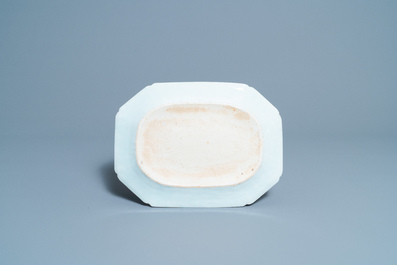 Four Chinese blue and white octagonal 'deer' dishes, Qianlong