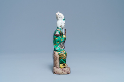 A Chinese verte biscuit figure of Wenchang Wang, Kangxi
