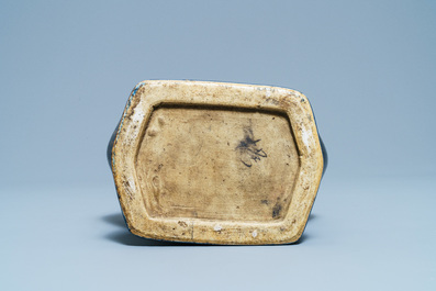 A Chinese gilt-decorated monochrome blue vase, Qianlong