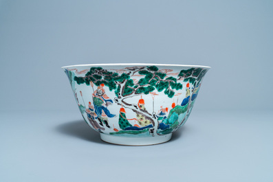 A large Chinese famille verte bowl with figurative design, Kangxi