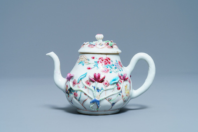 A Chinese famille rose relief-decorated teapot and cover, Yongzheng