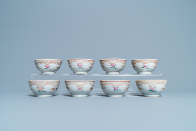 Seventeen Chinese famille rose cups and nineteen saucers, Qianlong