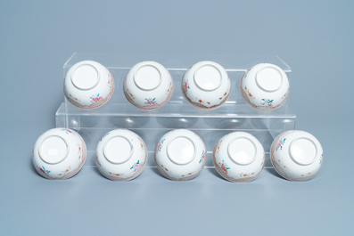 Seventeen Chinese famille rose cups and nineteen saucers, Qianlong