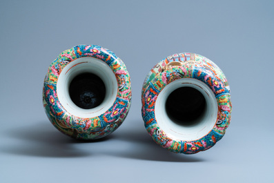 A pair of Chinese Canton famille rose vases, 19th C.
