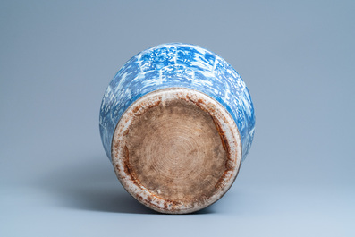 A massive Chinese blue and white vase with floral and landscape panels, Kangxi