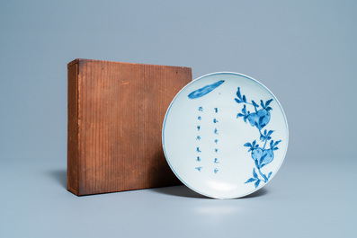 A Chinese blue and white ko-sometsuke 'poem' plate for the Japanese market, Tianqi