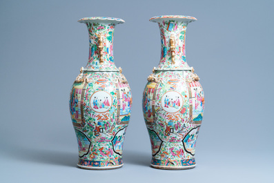 A pair of Chinese Canton famille rose vases, 19th C.