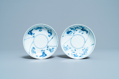 Four Chinese blue and white ko-sometsuke plates with playing boys, Tianqi