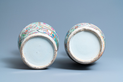 A pair of Chinese Canton famille rose vases, 19th C.