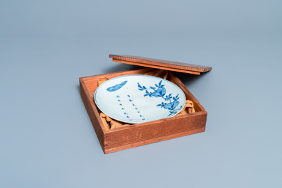 A Chinese blue and white ko-sometsuke 'poem' plate for the Japanese market, Tianqi
