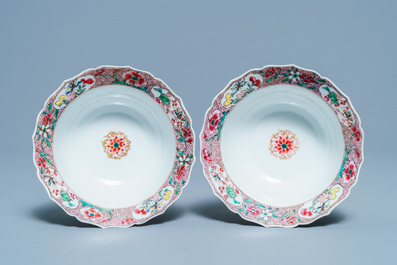 A pair of Chinese famille rose covered bowls, Yongzheng