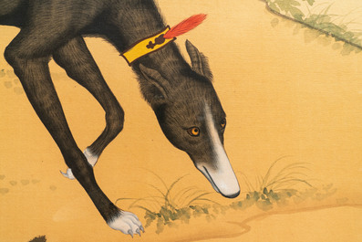 Ecole chinoise, d'apr&egrave;s Lang Shining, encre et couleurs sur soie, 19/20&egrave;me: 'Portrait d'un chien'